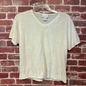 Worthington Cream Short Sleeve V-Neck Top